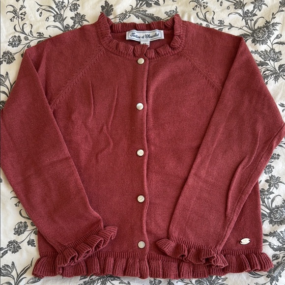 terracotta Cardigan Sweater with Ruffled Cuffs - tartine et chocolat - 5y